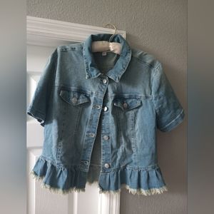 XL denim short-sleeve jacket shabby chic